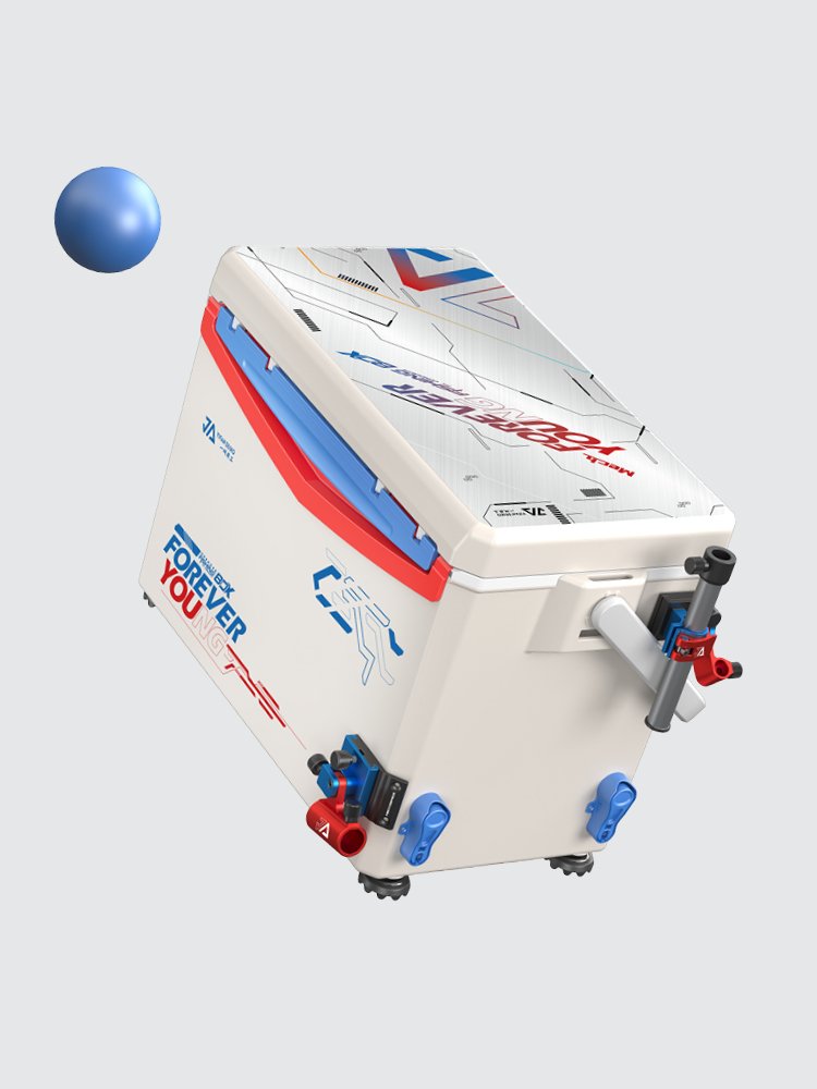A NEW 22L GLACIAL ORANGE FISHING BOX WITH A LIGHT, MULTI-PURPOSE HORN SPARE TO CATCH A FISHING TANK